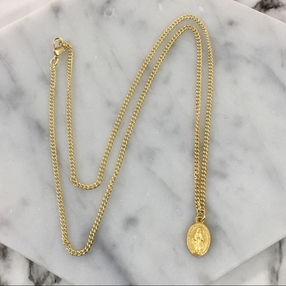 LAST ONE  14K Gold Minimalist Mary Necklace - Picture 3 of 3